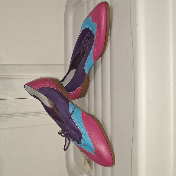Frisco Bay vintage leather lace-up oxfords wing tips - 9M - purple pink teal - Picture 1 of 8